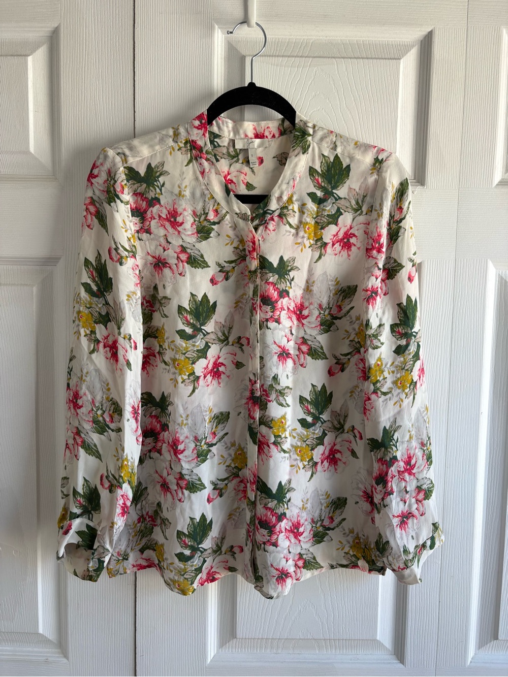 Joie White Pink Floral Alicante Silk Blouse S Academia Career Romantic Blouse